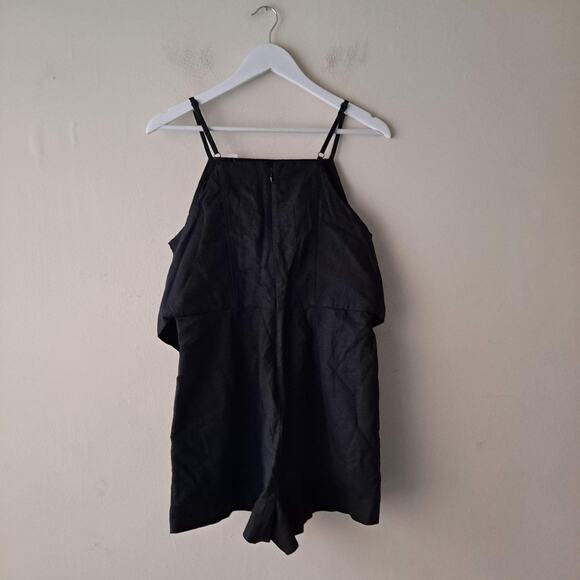 NWT Madewell Romper Linen Blend Tie Waist Sleeveless Square Neck Black Size 6 - Picture 5 of 16